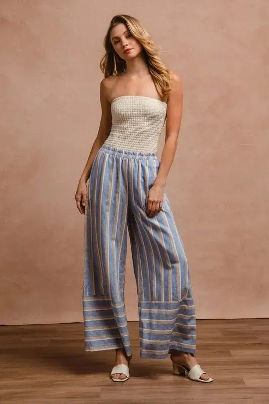 BiBi Striped Wide Leg Pants with Pockets for Women - Love Salve